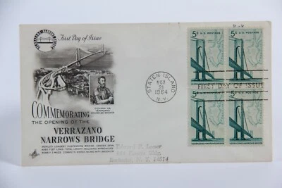 First Day Cover -- Verrazano Narrows Bridge Opening 5¢ -- Staten Island, NY 1964 - Image 1 of 2