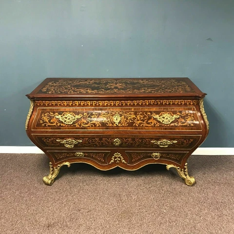 Impressive Marquetry 2 Drawer Over 2 Drawer Bombay Chest Cover