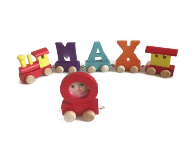 Baby Name Gift Colour Wooden Toy Train Letters for Personalised Baby Name Train - Image 1 of 4