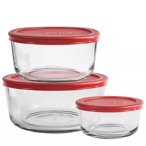 Anchor Hocking Classic Glass Food Storage Containers with Lids, Red, 6-Piece Set - Picture 1 of 2