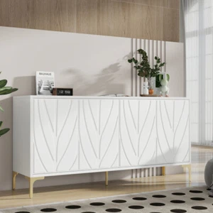 Creative Carved 4-Door Sideboard Cabinet Handleless Press-Open Multi-Room White - Picture 1 of 18