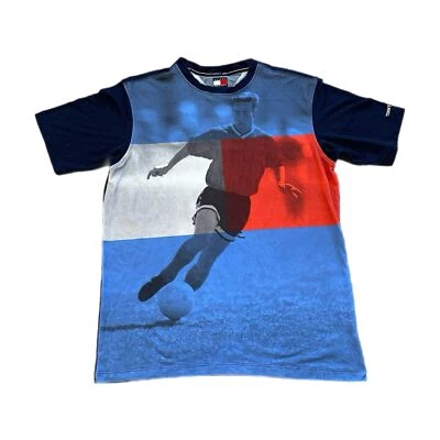 Camisa Tommy Hilfiger De Colección Para Hombre XL AOP Fútbol Y2k Retro Azul Deportes Foto 1 de 4
