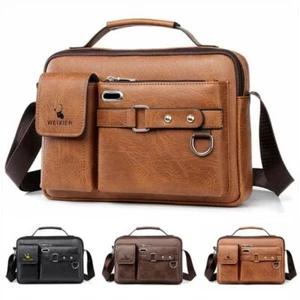 Men Leather Casual Handbag Messenger Bag Shoulder Bag Crossbody Bag Briefcase - Picture 1 of 15