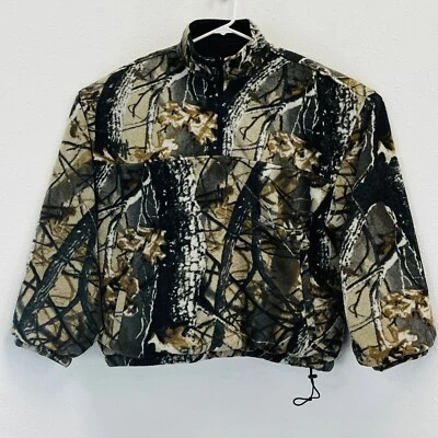 Mens L DuxBak Reversible Anorak 1/4 Zip Camouflage Fleece Black Nylon Pullover - Image 1 of 4