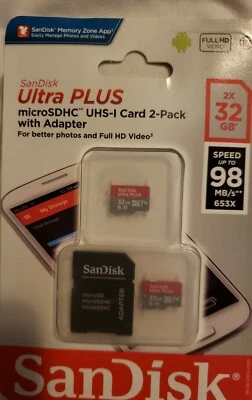 SanDisk® Ultra PLUS microSDHC UHS-I Cards With Adapter 32GB Pack Of 2 Cards  - Image 1 of 3