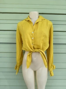 New Zara Ramie Mustard Yellow Crop Button Down Shirt Long Sleeve Tie XS   y716a - Picture 1 of 10