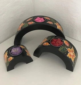 Set of 3 Wooden Arched Candleholders (005) - Picture 1 of 2