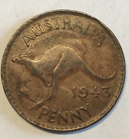 Old Australia Coin - 1943 Penny Kangaroo - As Shown Cover