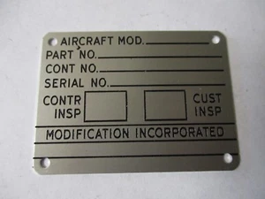 AN7510-1 Nameplate ID Plate Aircraft Mod. Aluminum Alt. MS27253-1 - Lot of 2 - Picture 1 of 4