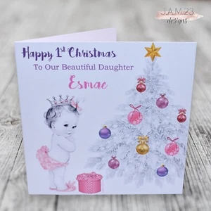 Personalised Girls 1st First Christmas Card Daughter Granddaughter Baby Girl - Picture 1 of 9