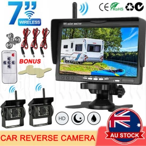 7" Wireless Rear View Monitor +2 WIFI Reverse Camera Kit Caravan Bus Truck 12V - Picture 1 of 12