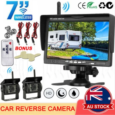 7" Wireless Rear View Monitor +2 WIFI Reverse Camera Kit Caravan Bus Truck 12V - image 1 of 4