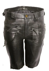 Leather Shorts as Knee Length Cargo Leather Pants Genuine Leather in Black - Picture 1 of 13