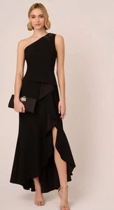 Adrianna Papell Studio schwarzes Strickkleid aus Krepp mit Perlen Gr. 2 - Bild 1 von 8