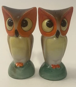 Juego de saleros y pimenteros vintage de cerámica naranja marrón búho hecho en Japón 4" - Imagen 1 de 7