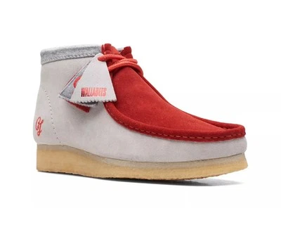 NEW MEN CLARKS ORIGINAL WALLABEE VCY LIMITED EDITION VARSITY RED OFF WHITE SHOES - Image 1 of 4