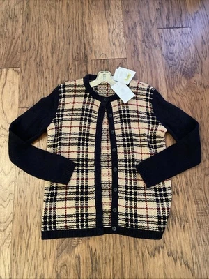 Cárdigan suéter a cuadros con botones delanteros negro beige talla pequeña Liz Claiborne para mujer Foto 1 de 4