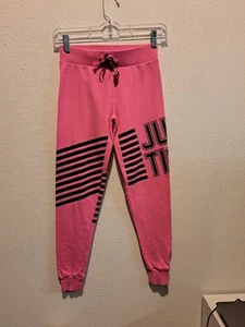 Justice Active Pink w/ Black Logo & Accents Tapered Joggers Girl's Size 8 - Picture 1 of 6