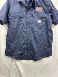 Carhartt Vented Workshirt Size Large L - Regular Short Sleeve Navy Blue 396-20 - Picture 1 of 18