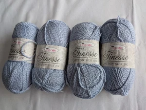 King Cole Finesse Soft Blue Cotton Silk DK Yarn - 4 x 50g balls - 70% Cotton - Picture 1 of 7