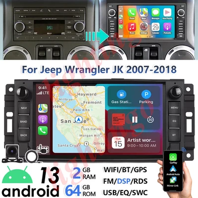 Android CarPlay estéreo de coche para Jeep Wrangler JK 2007 2018 con cámara GPS/BT radio Foto 1 de 4