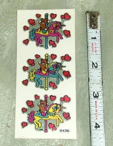 Vintage 80's BJ Decal Specialties Foil Chrome Unicorn Teddy Bear Sticker Strip 1 - Picture 1 of 1