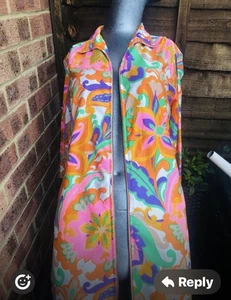 SEARS 60s Zip Up Dress M Psychedelic Vintage Orange Lilac Green Fab - Picture 1 of 8