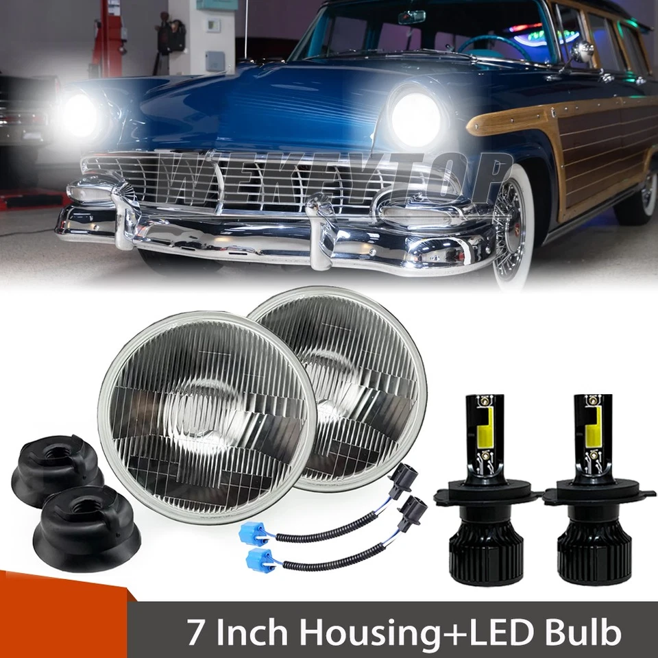 2pcs 7" Round LED Headlights Hi/Lo Beam H4 For Ford Country Squire 1950-1957 Foto 1 de 4
