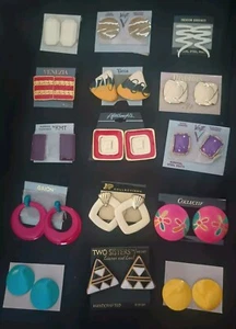 NWT Vintage Lot of 15  Pierced Earrings Large  Mix Enamel Most  Designer!  - Picture 1 of 10