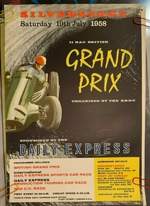 PÓSTER DE COLECCIÓN DE LA FERIA BRITÁNICA DE AUTOS DEPORTIVOS Y DE CARRERAS DE GRAN PREMIO SILVERSTONE 1958 - Imagen 1 de 11