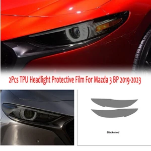 LH+RH Smoke TPU Headlight Protective Precut Film Sticker Cover For Mazda 3 19-20 - Picture 1 of 10