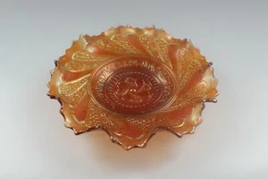 💥 DUGAN ☆ Roundup Low Ruffled Marigold Carnival Glass Bowl - Bild 1 von 4