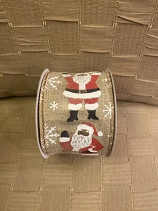 African American Black Santa Holiday Christmas Wired Wide Ribbon - NIP - Picture 1 of 1
