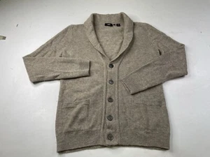 Hugo Boss Knit Shawl Cardigan Mens Large Wool Blend Cotton Sweater Gray - Picture 1 of 10