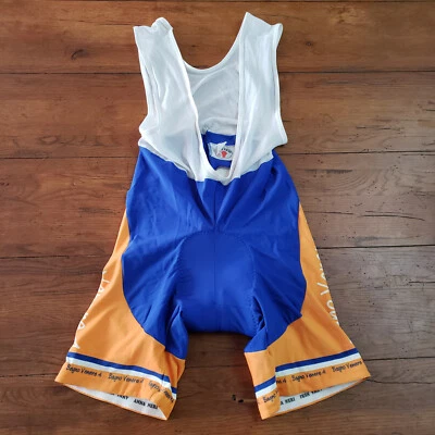 Culotte con tirantes Anna Neri grandes L-4 de ciclismo vintage Italia 6" 14" (8,5/10) azul naranja Foto 1 de 4