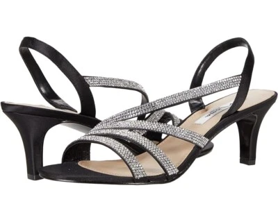 Nina Noura, Sandálias Slingback de Tiras, Cetim e Strass, Tamanho Feminino 6 NOVO - Imagem 1 de 4