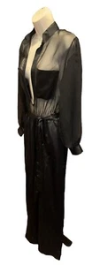 Rare Vtg 80’s Crown Gold Label Black Sheer Plunge Blouse Jumpsuit Loungewear Med - Picture 1 of 18