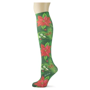 Poinsettia Women's Thin Knee High Socks Soxtrot No Heel Novelty Fashion New - Picture 1 of 1