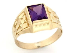 10k Solid Gold Simulated Alexandrite June Birthstone Nugget Ring - Picture 1 of 5