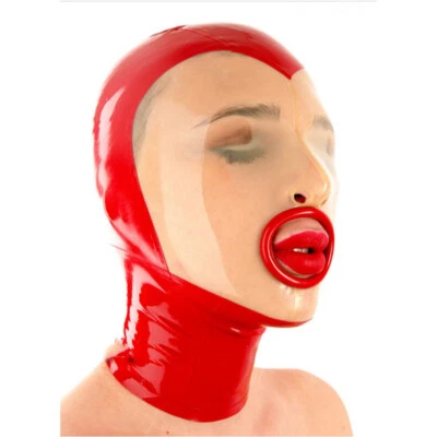 Latex Hood Transparent Face Rubbe Mask Roll Mouth Edge Fetish Club Wear Cosplay - Image 1 of 4