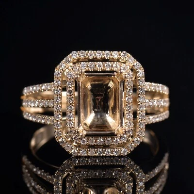Custom Women Lab Diamond Ring Semi Mount Emerald Cut 8×6mm Solid 10K Yellow Gold - Image 1 of 4
