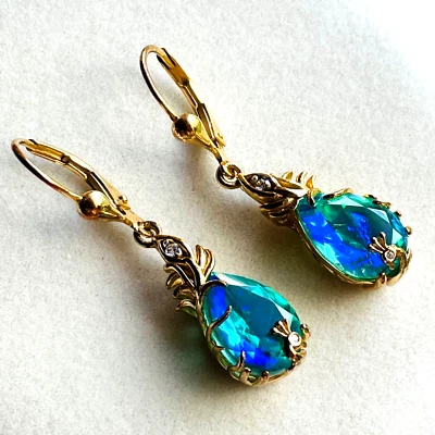 D’Joy 孔雀石英/白色锆石 (6.75 ctw) 耳环 Vermeil YG 超过 925 STS — 第 1/4 张图片