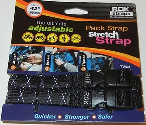 ROK Straps Motorcycle Luggage Tie Down Adj Straps 12"-42" x 5/8 Reflective Black - Picture 1 of 3