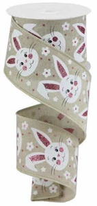 Bunny Faces con cinta brillante, Pascua, teniente Nat/Lt Pnk/Wht/Negro, arpillera real, cableado - Imagen 1 de 1