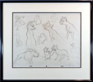 Fox and the Hound Double Sided Character Reference Drawing Walt Disney Art RARE - Picture 1 of 4
