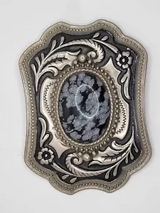 VINTAGE **BLACK SNOWFLAKE OBSIDIAN STONE** WESTERN STYLE BELT BUCKLE - Picture 1 of 4