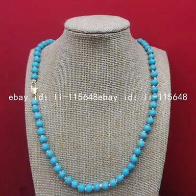 Natural Turquoise Dainty Choker Round 6mm Beads Healing Energy Women Necklace - Image 1 of 3
