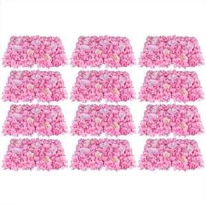 12 Pack Artificial Flower Wall Panels Pink & White Faux Hydrangea for Wedding - Picture 1 of 16