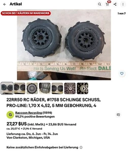 22RR50 RC WHEELS, #1758 SLING SHOT, PRO-LINE: 1.70 X 4.52, 5MM BORE, 4-1/4" NEU! - Bild 1 von 7