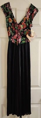 Raro Camisón Olga Christina Vintage Años 80 Negro Rosa Floral Nuevo con Etiquetas M Foto 1 de 4